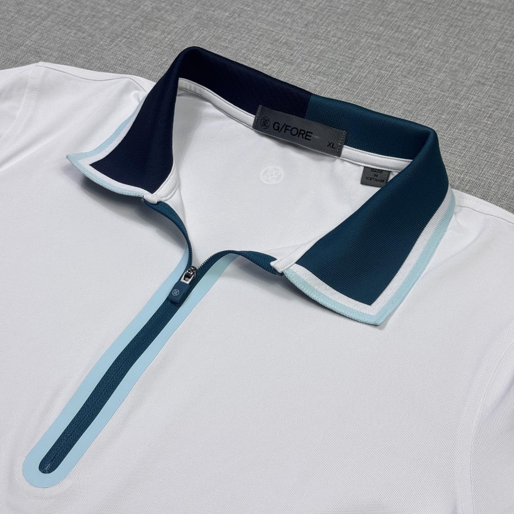 G/FORE 1/4 Zip Polo Womens XL White Teal Trim Short Sleeve Golf Activewear